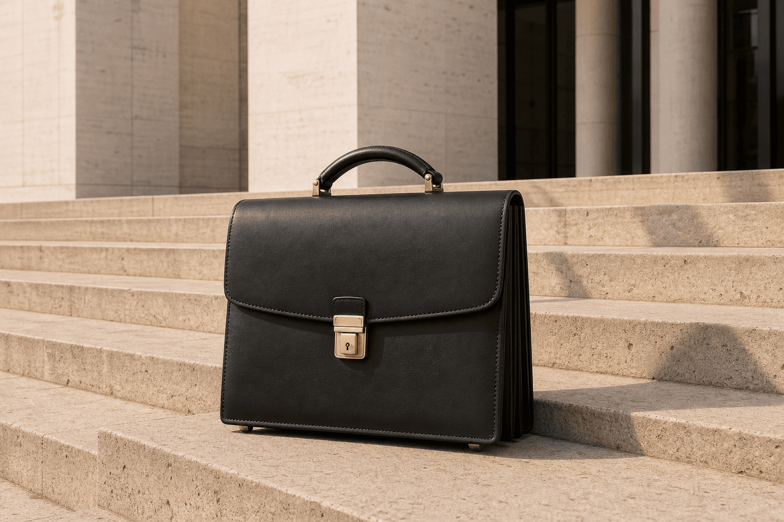 Black leather object with a champagne clasp