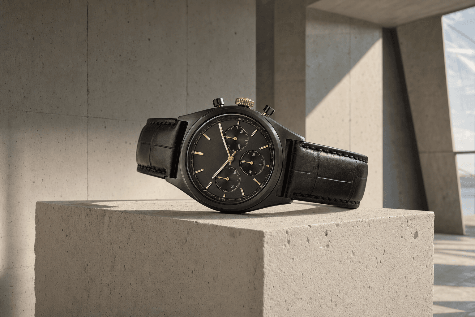 Black and champagne mechanical timepiece