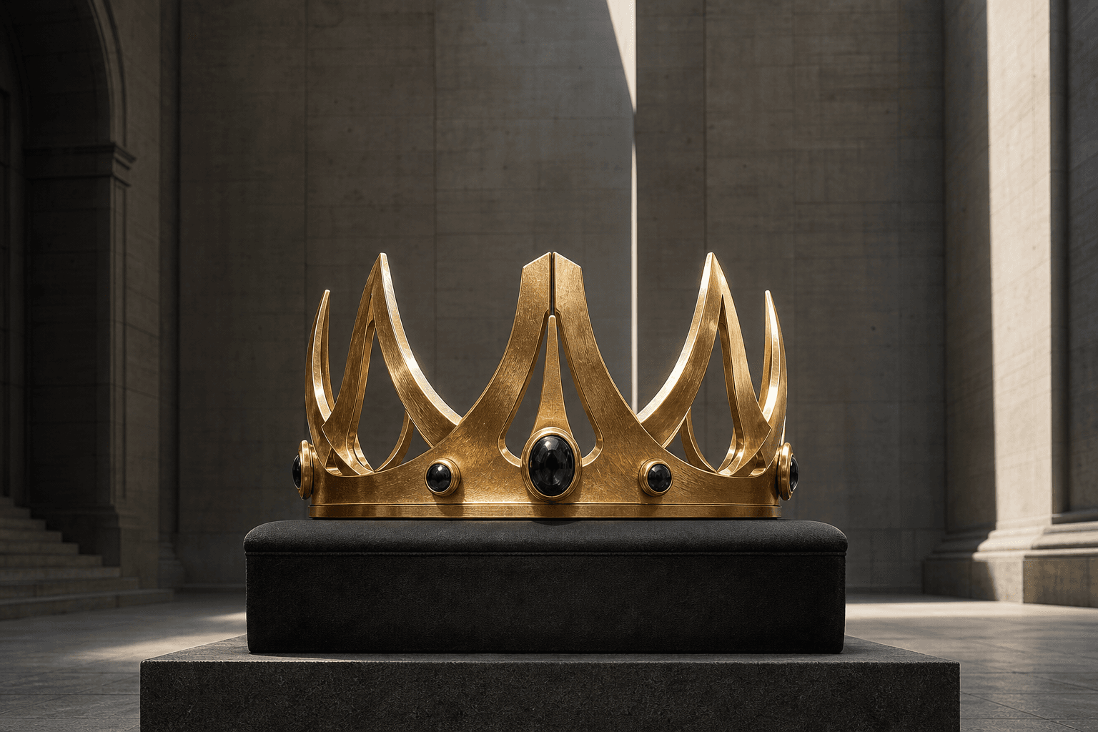 Champagne gold ceremonial crown shaped around abstract context-window motifs